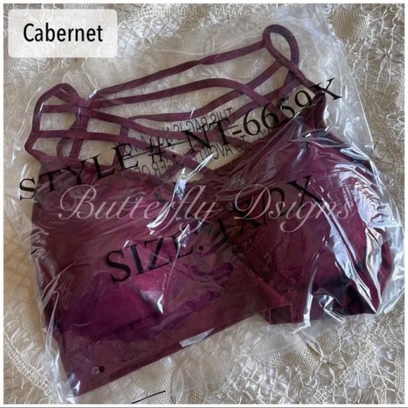 Plus Size Criss Cross Bralette Cabernet Wine Burgundy - Picture 2 of 3
